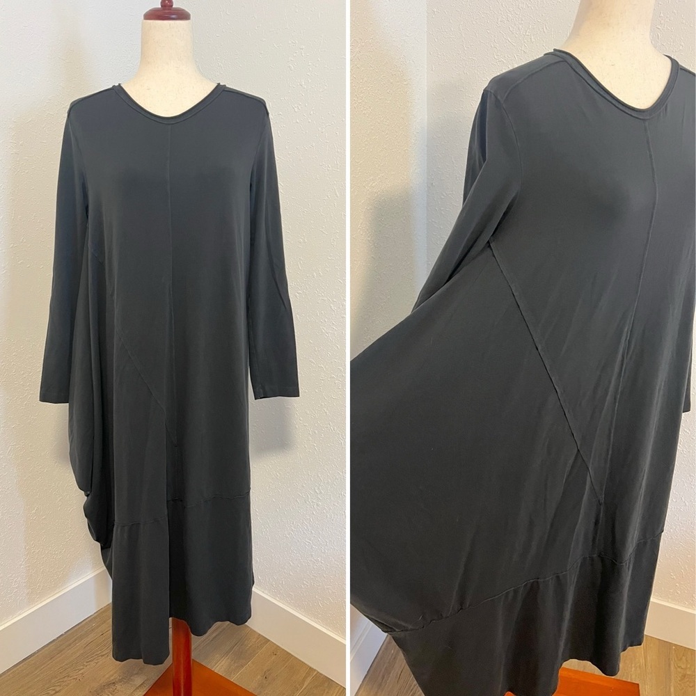 ISCHIKO Long Sleeve Asymmetric‎ Draped Swing Dress